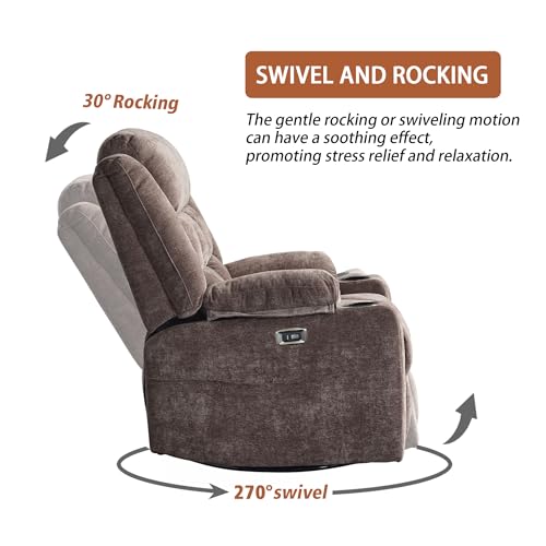 Dark Grey Power Swivel Rocker Recliner Chair with Massage and Heat X203