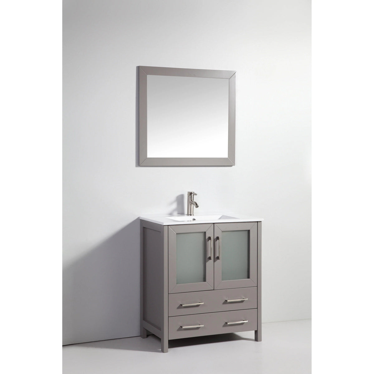 30 in. Single Sink Vanity Cabinet with Ceramic Sink & Mirror Grey X131781