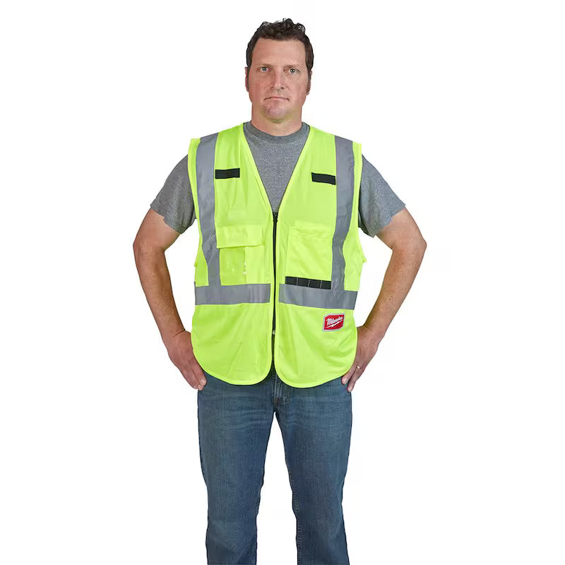 Yellow Class 2 High Visibility Safety Vest with 10 Pockets 12-Pack X239414