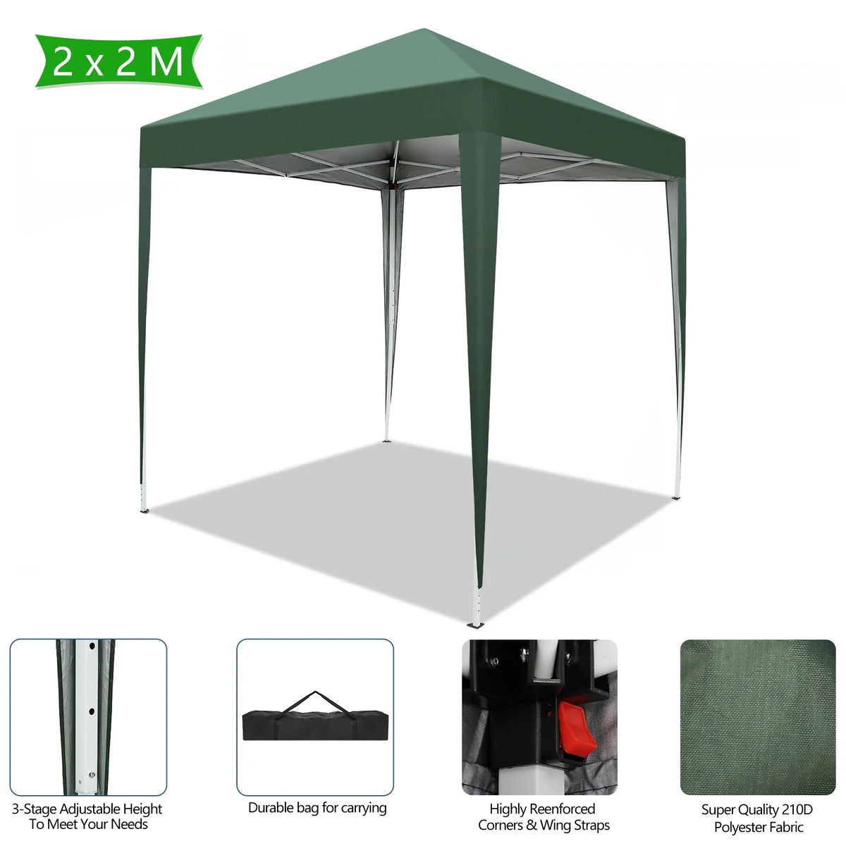 6.5 x 6.5ft Pop Up Gazebo Canopy Tent with 4 Sidewalls Green U6943