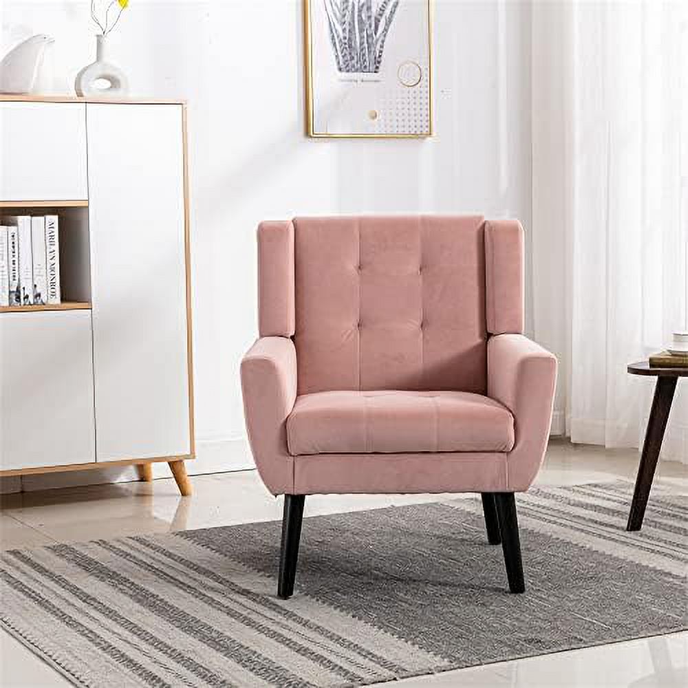 Velvet Tufted Wingback Armchair with Solid Wood Legs N34031