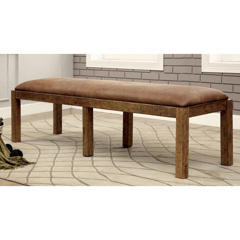 Rustic Wood Brown Faux Leather Dining Bench X59663
