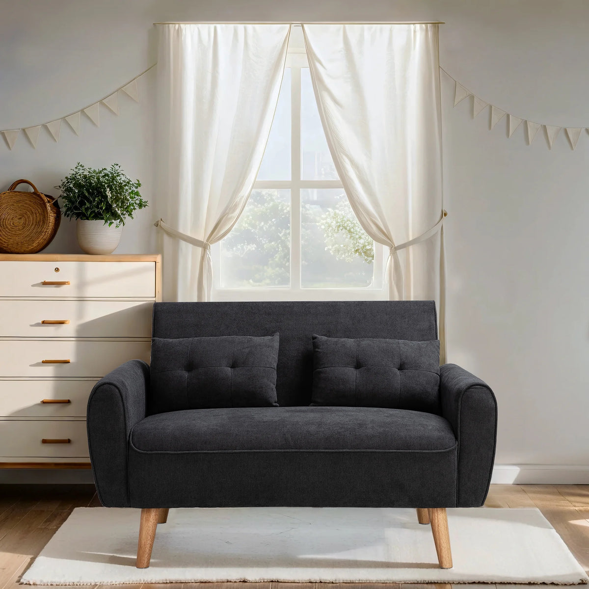 Dark Grey Fabric Upholstered 2-Seat Sofa Q27689