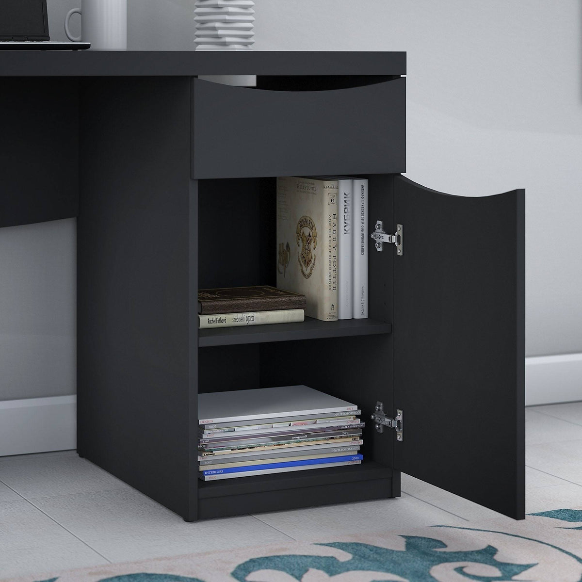 Classic Black Computer Desk and Bookcase Set P98831