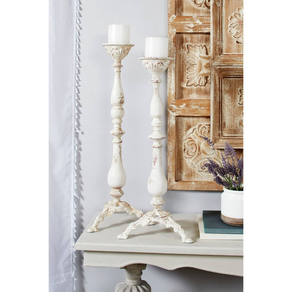 Vintage White Metal Candle Holders, Set of 2 S3242
