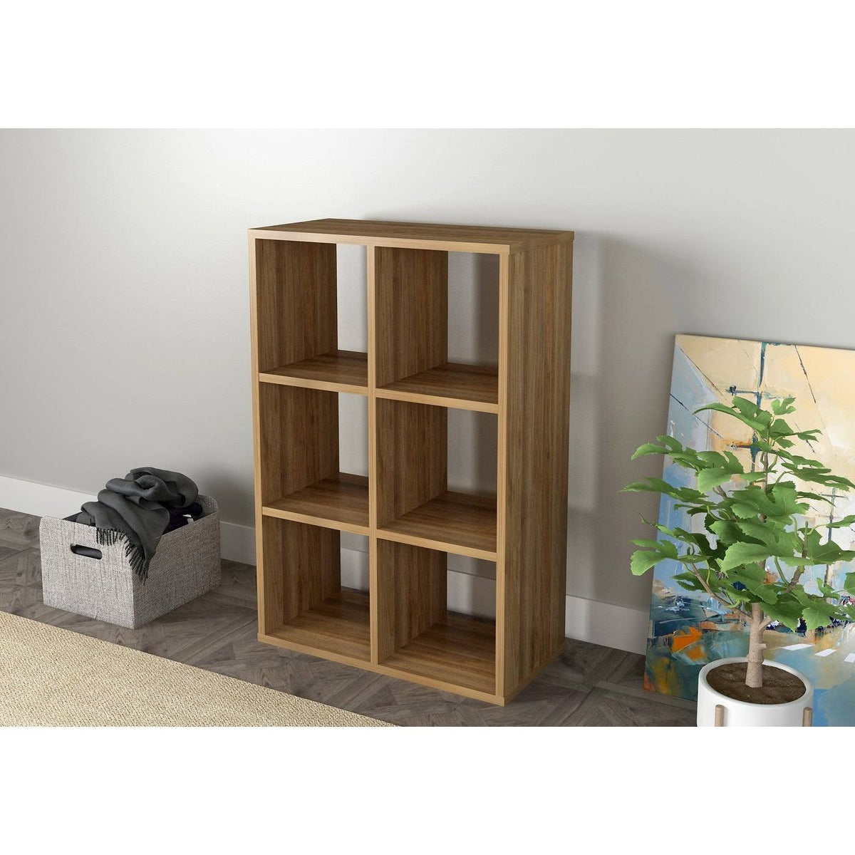 Walnut Cube Shape Bookcase 6 Open Storage L298246