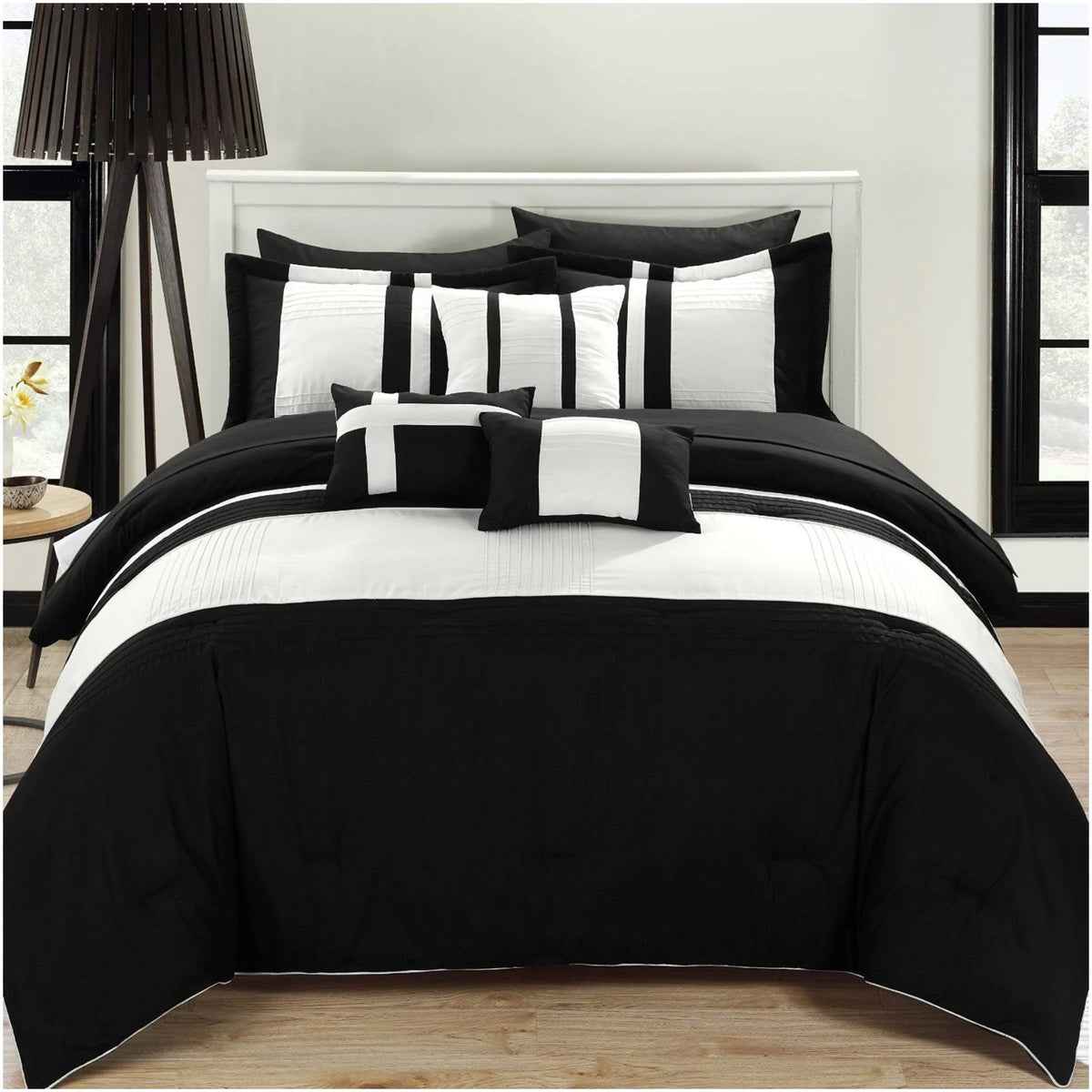 Black & White 10 Piece Comforter Bed in A Bag Set W283