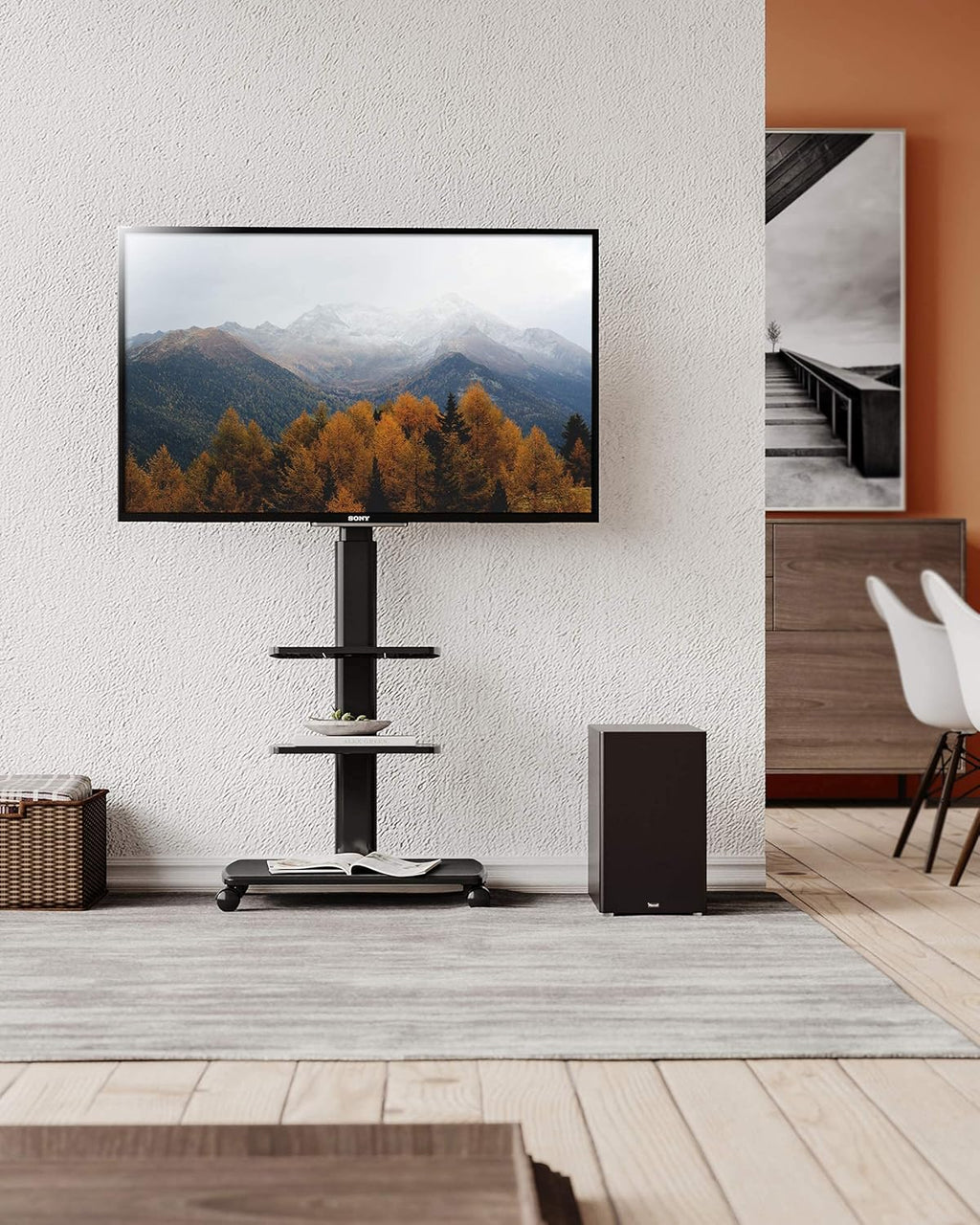 Rolling TV Stand on Wheels for 32 to 65 Inch Flat Screen TV, Black F669956
