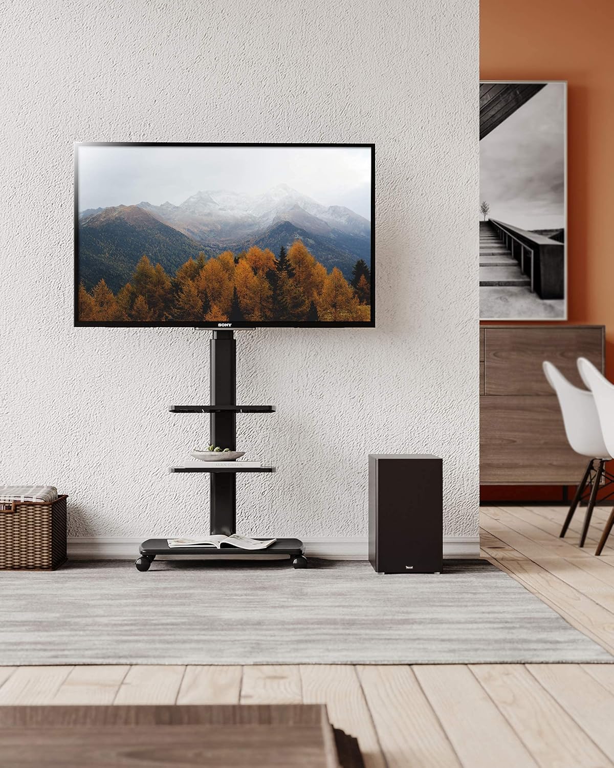 Rolling TV Stand on Wheels for 32 to 65 Inch Flat Screen TV, Black F669956