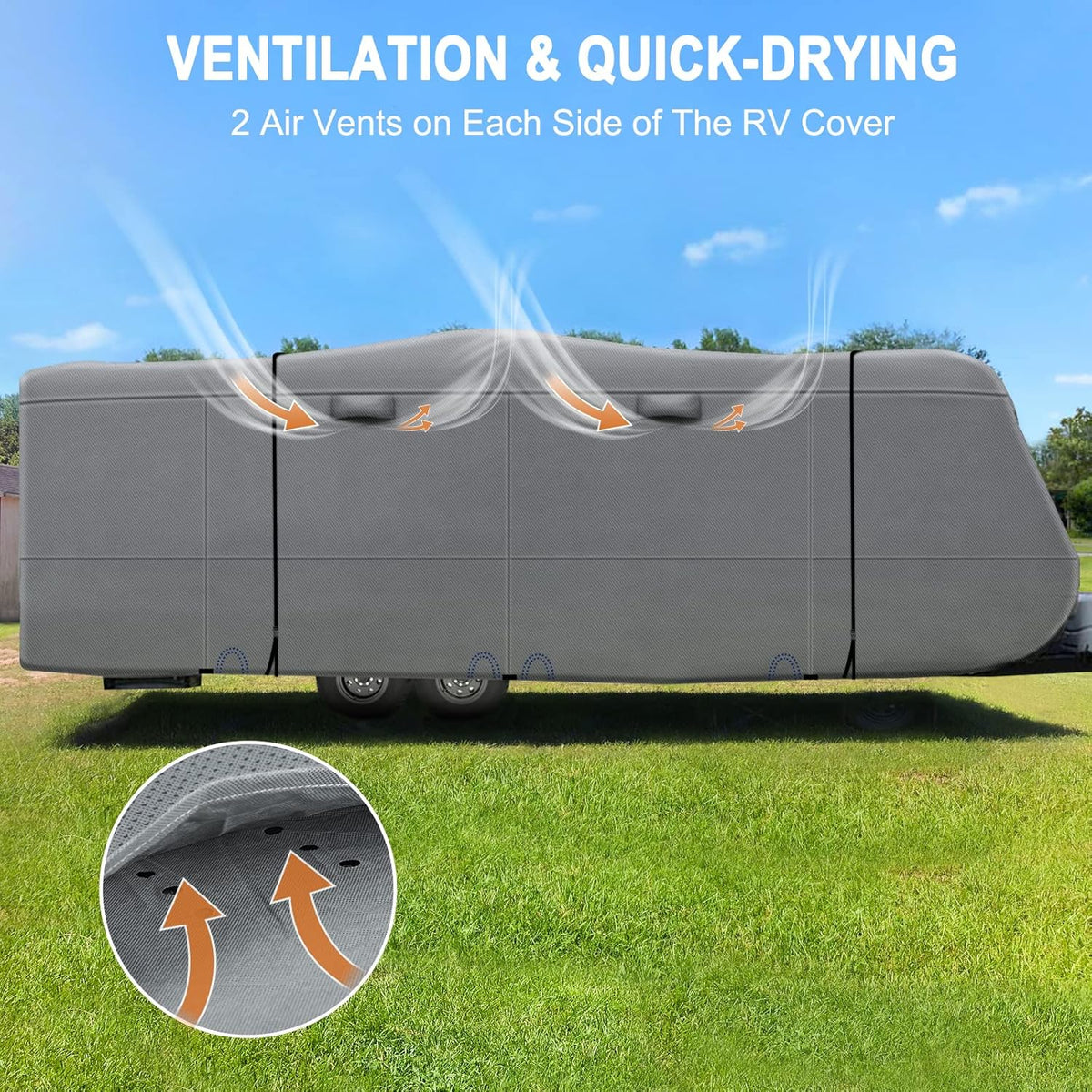 Heavy Duty 6 Layers Travel Trailer RV Cover Anti-UV Breathable Rip-Stop with 2Pcs Extra Straps & Gutter Spout Covers N4561