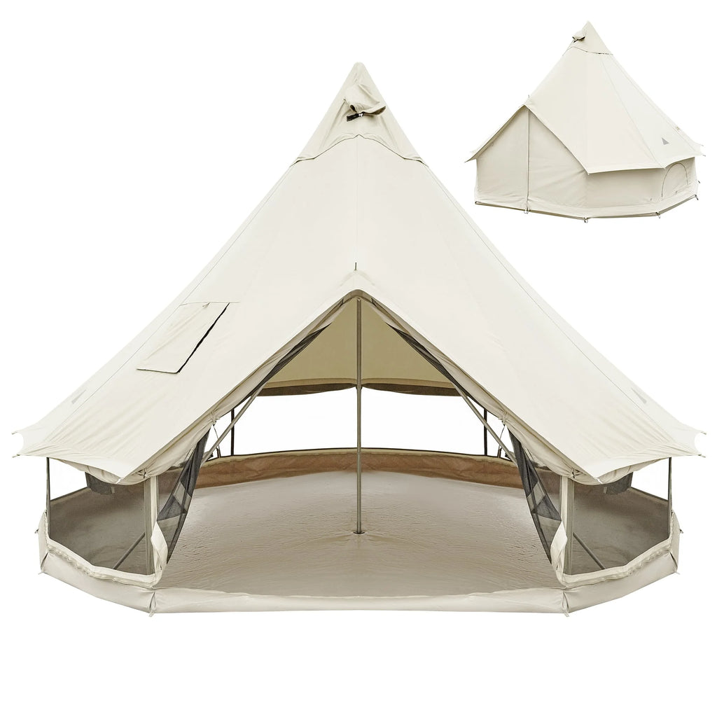 Canvas Bell Tent with Stove Jack Hole, 8-People 4 Seasons T39919