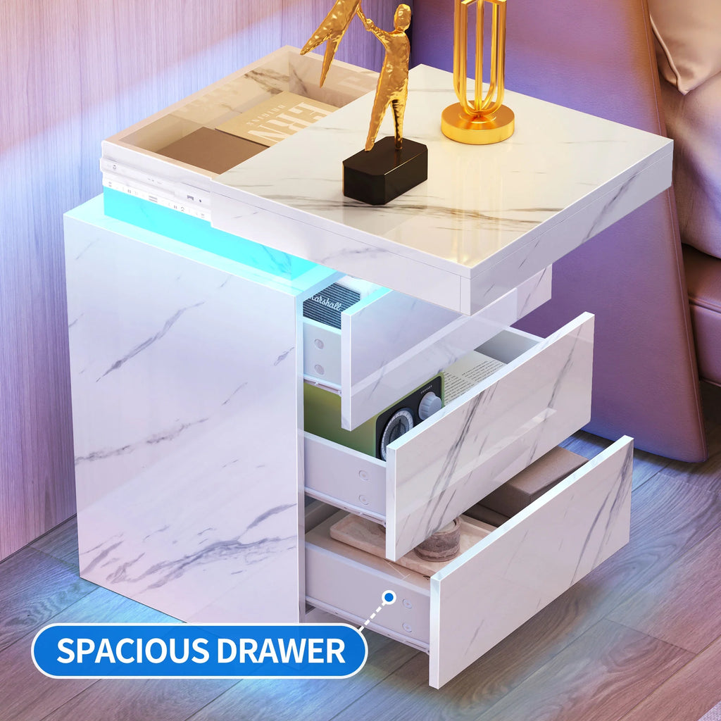Set of 2 3 Drawer LED Nightstand T4106