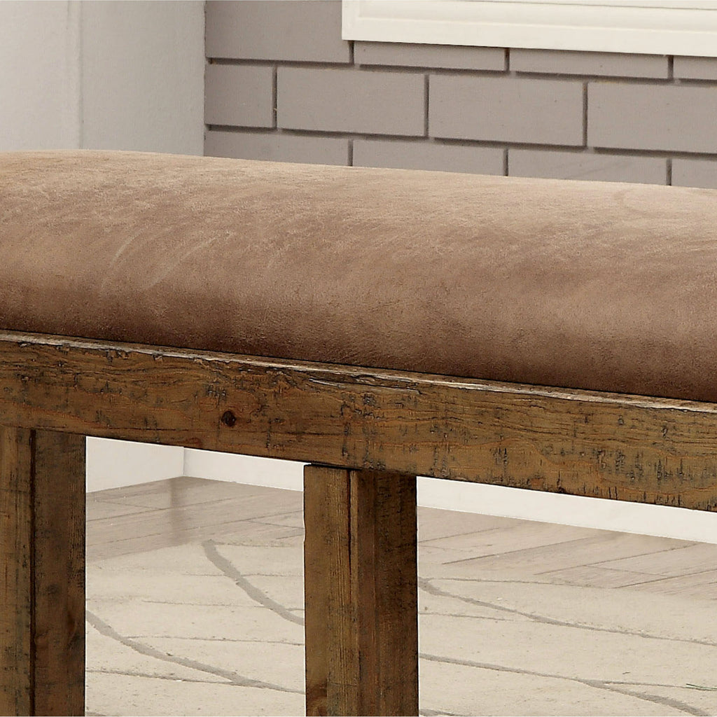 Rustic Wood Brown Faux Leather Dining Bench X59663