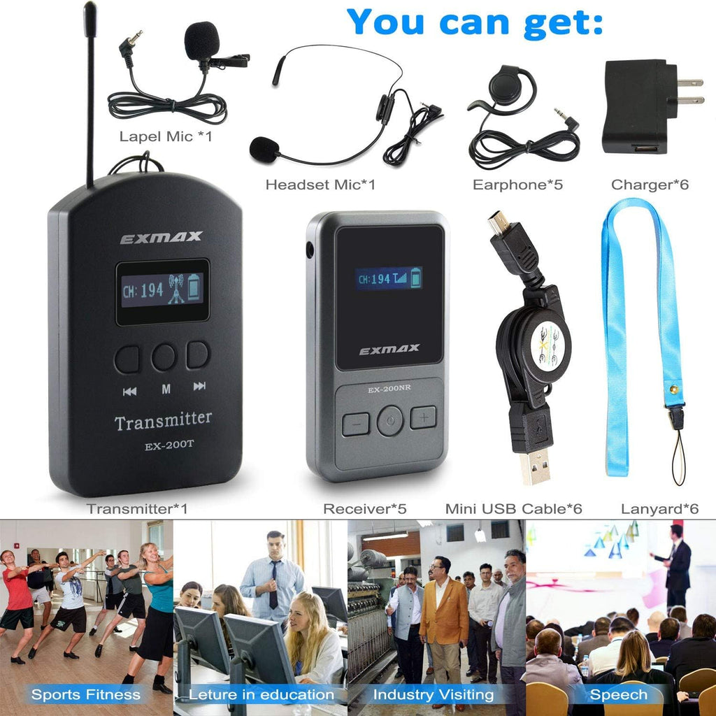 UHF Wireless Simultaneous Translation System Transmitter Receiver 200 Channels 1 Transmitter & 5 Receivers E208