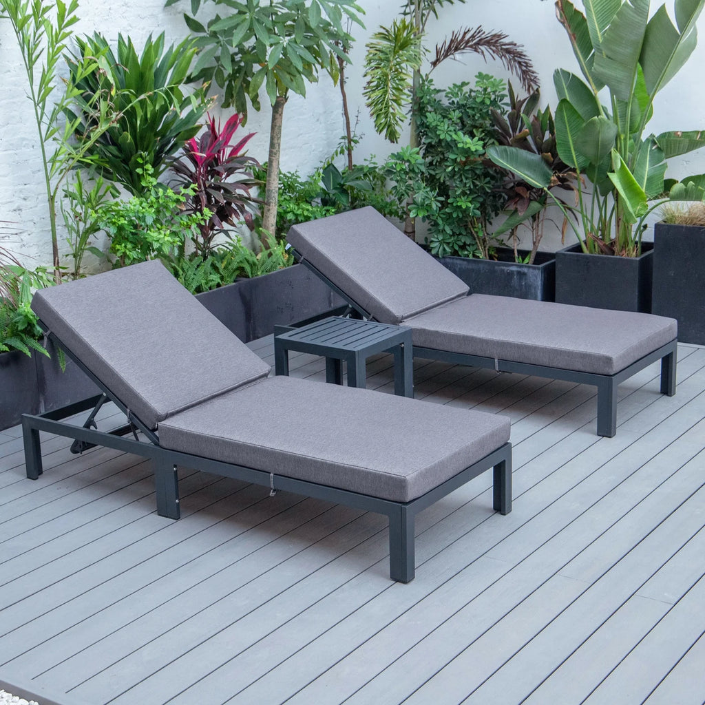 Outdoor Chaise Lounge Chair Set of 2 with Side Table & Cushions O72680