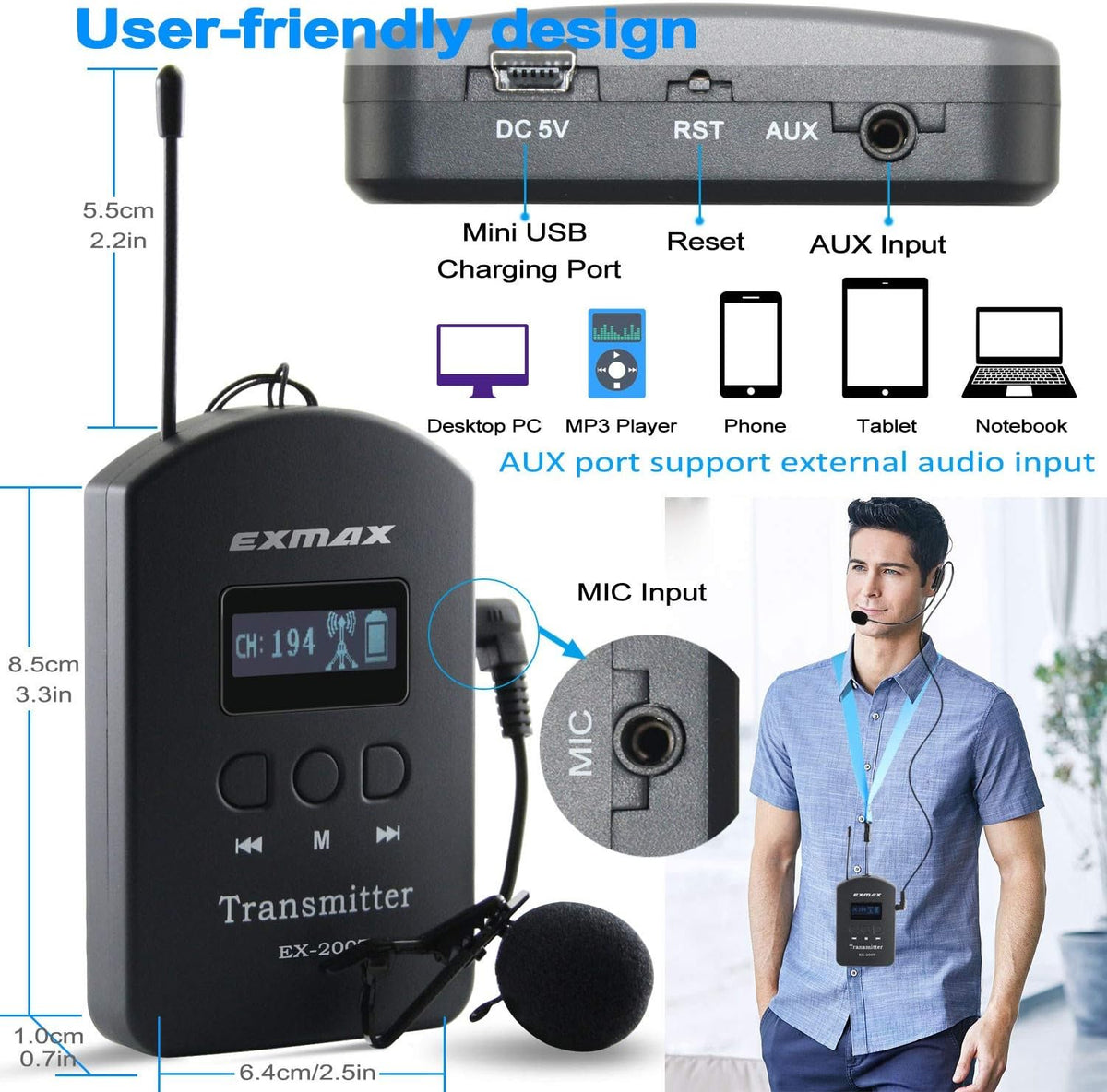 UHF Wireless Simultaneous Translation System Transmitter Receiver 200 Channels 1 Transmitter & 5 Receivers E208