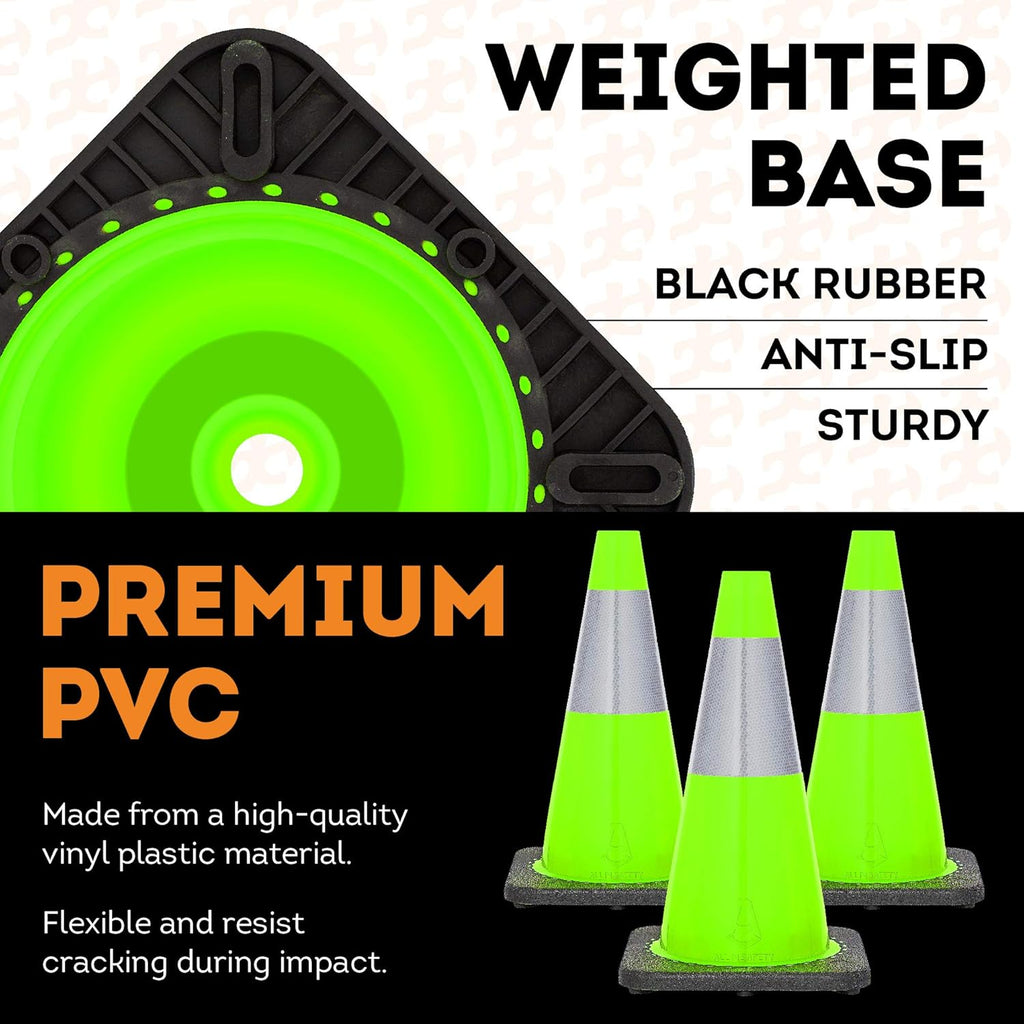 Lime Green PVC Traffic Cone with Reflective Collar, 4 Pack Q3837