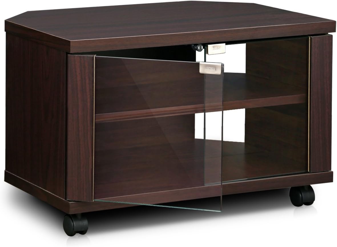 3-Tier TV Stand with Glass Doors and Casters, Espresso Y353