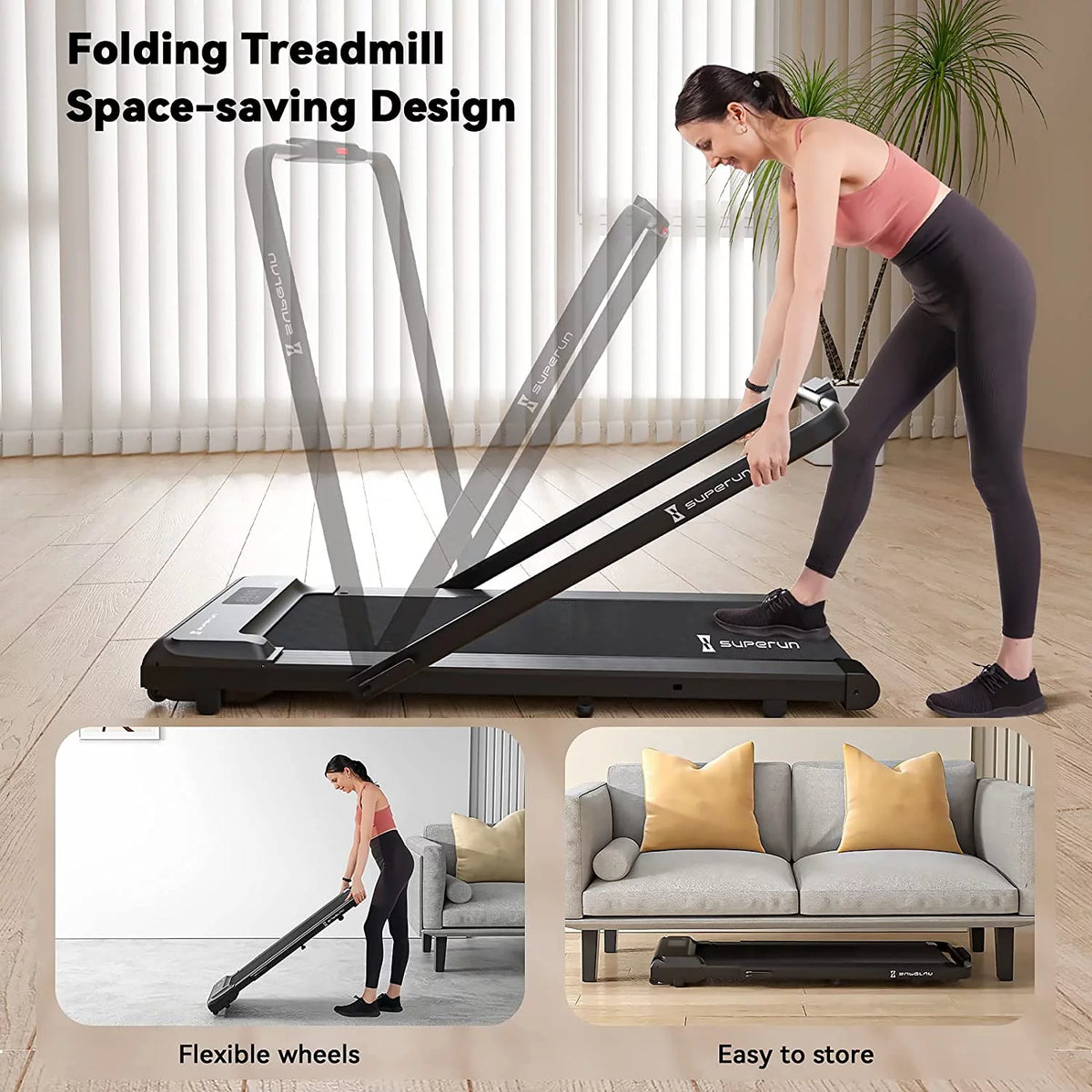 2 in 1 Folding Treadmill 3 HP 300lbs Capacity X6827