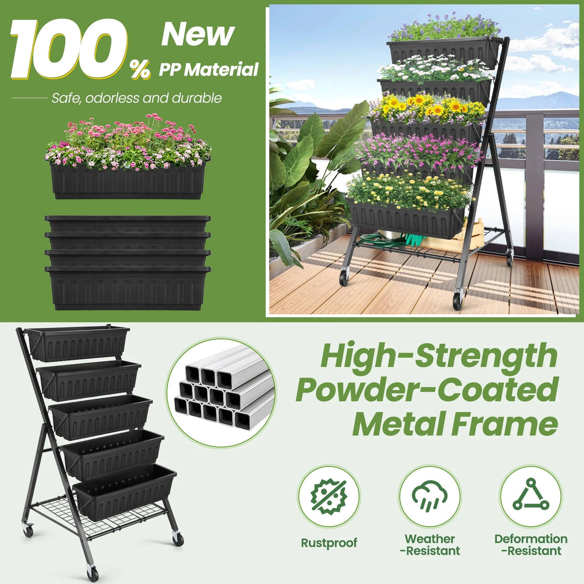 4 ft 5-Tier Raised Garden Bed Planter with Storage Shelf J5590