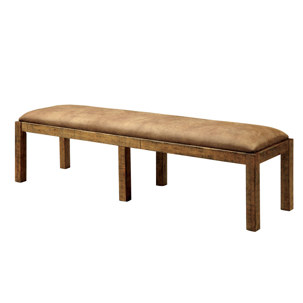 Rustic Wood Brown Faux Leather Dining Bench X59663