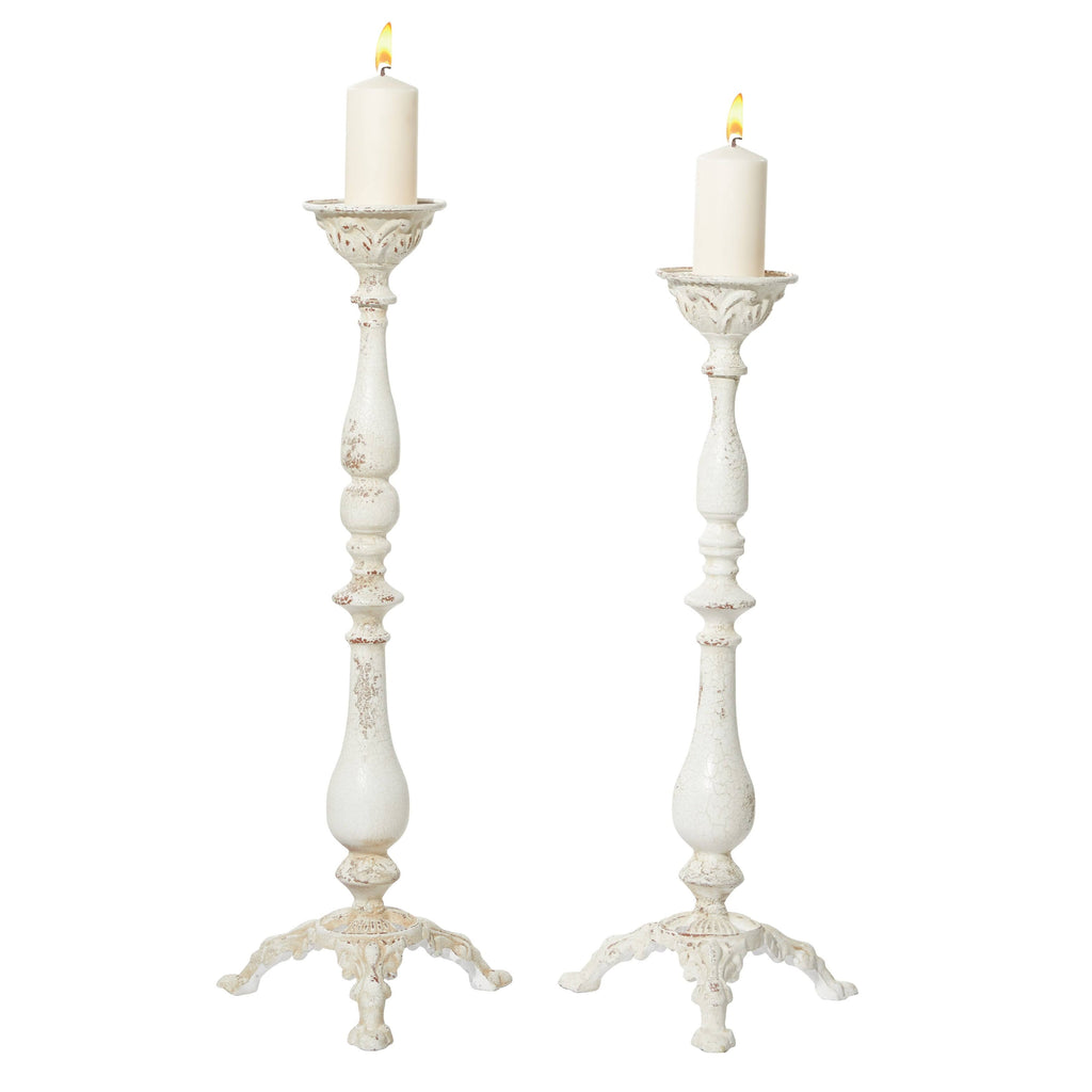 Vintage White Metal Candle Holders, Set of 2 S3242