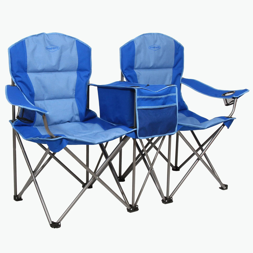 Blue Double Folding Lawn Chair with Cooler P7922