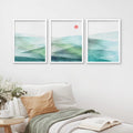 Framed Canvas Print Wall Art Set of 3 Green Blue Mountains U579