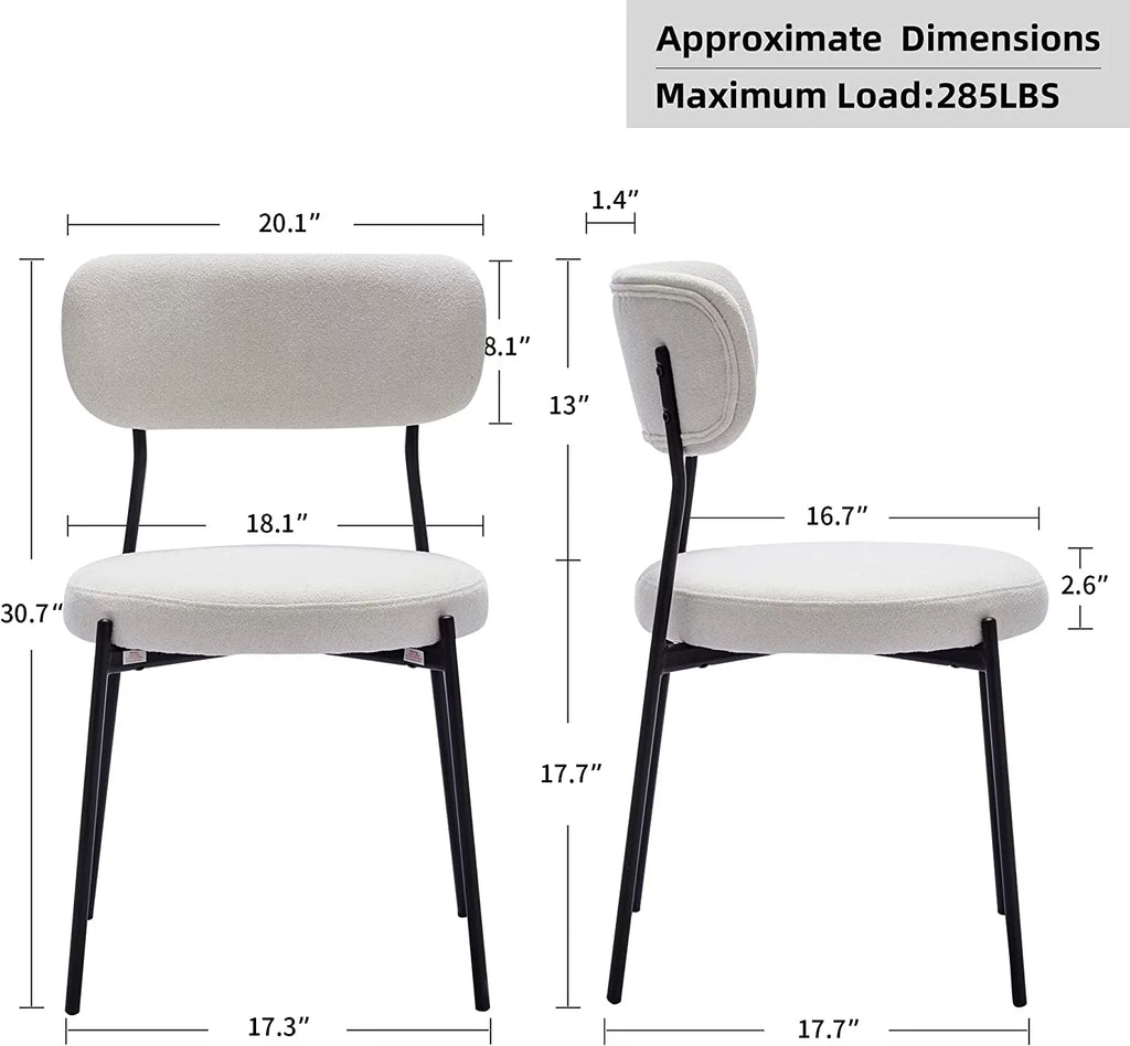 Set of 2 Boucle Upholstered Dining Chairs with Black Metal Legs D664091