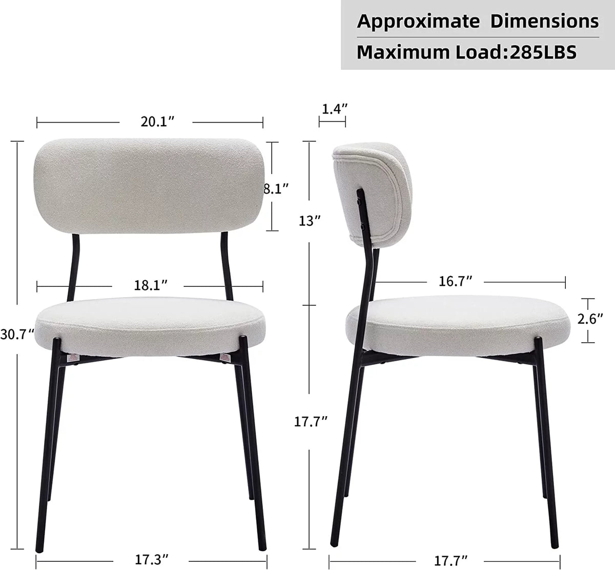 Set of 2 Boucle Upholstered Dining Chairs with Black Metal Legs D664091