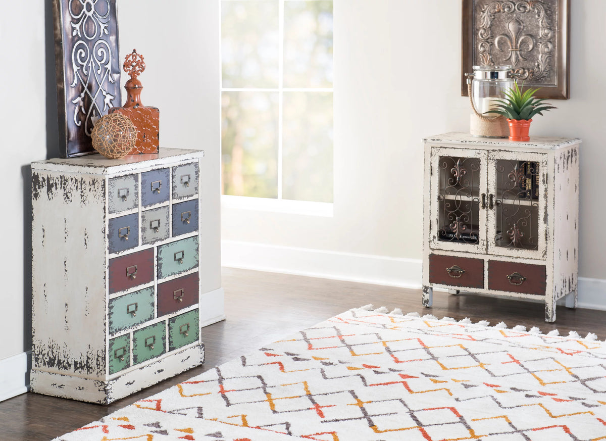 Distressed White 2-Door 2-Drawer Wood and Iron Console Table N56947