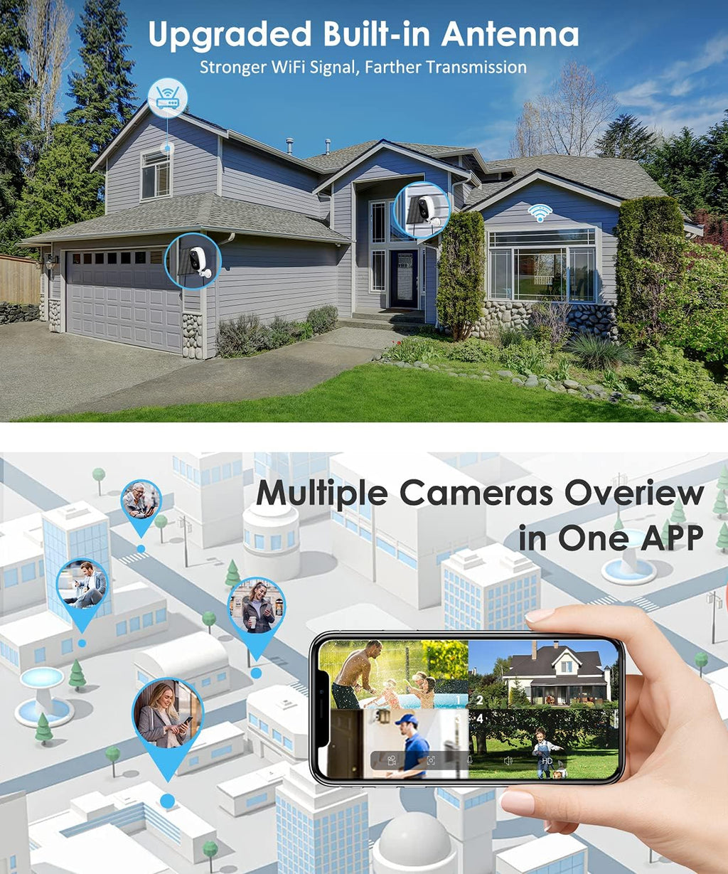 Solar Powered Outdoor Security Cameras Wireless, 1080P, Night Vision, 2-Way Talk, Motion Detection, Waterproof H7125