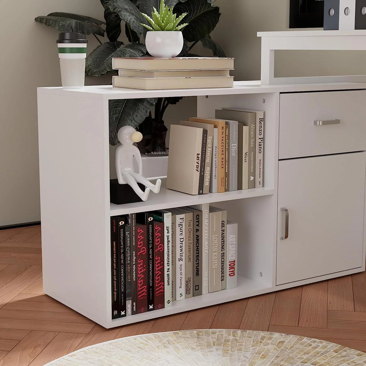 White L-Shaped Computer Desk with Drawer and 2 Shelves X8266