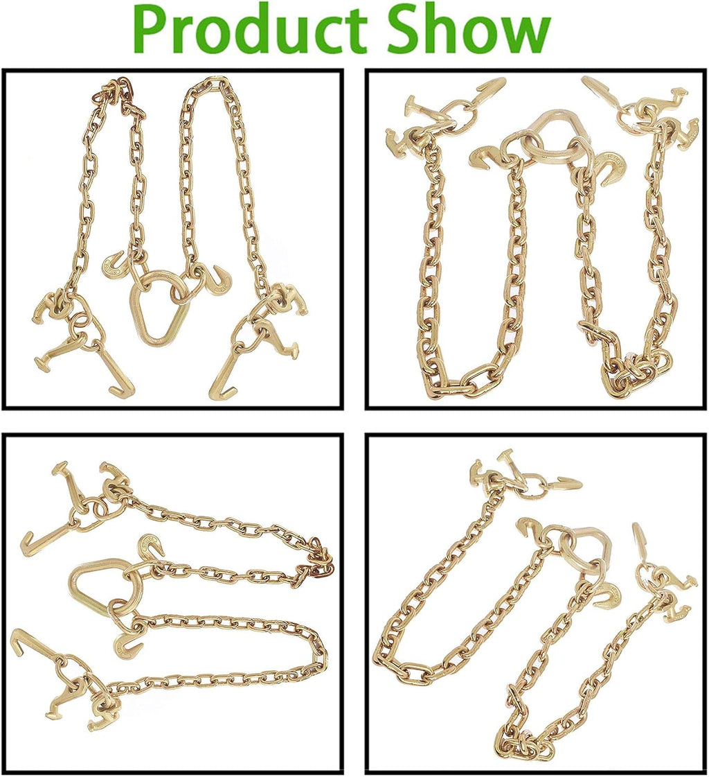 36,4700 LBS Chain V Bridle with RJT Hook Tow Truck Winch Cable Pull Wrecker Recovery Grab Pack of 2 L47215