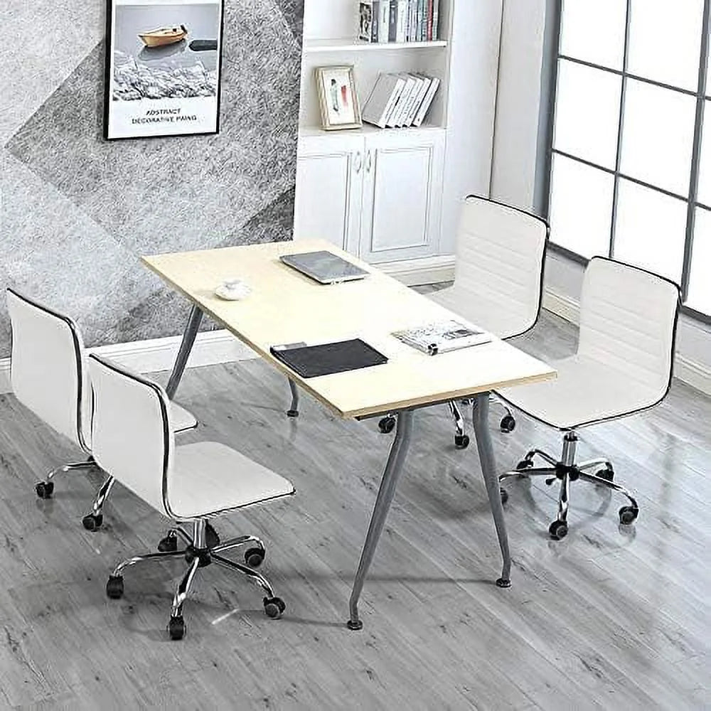 White PU Leather Armless Swivel Desk Chair W65299