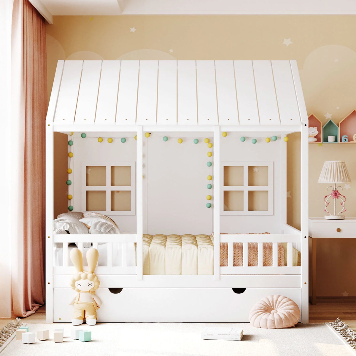 Full Size Wood House Bed with Twin Size Trundle P632723