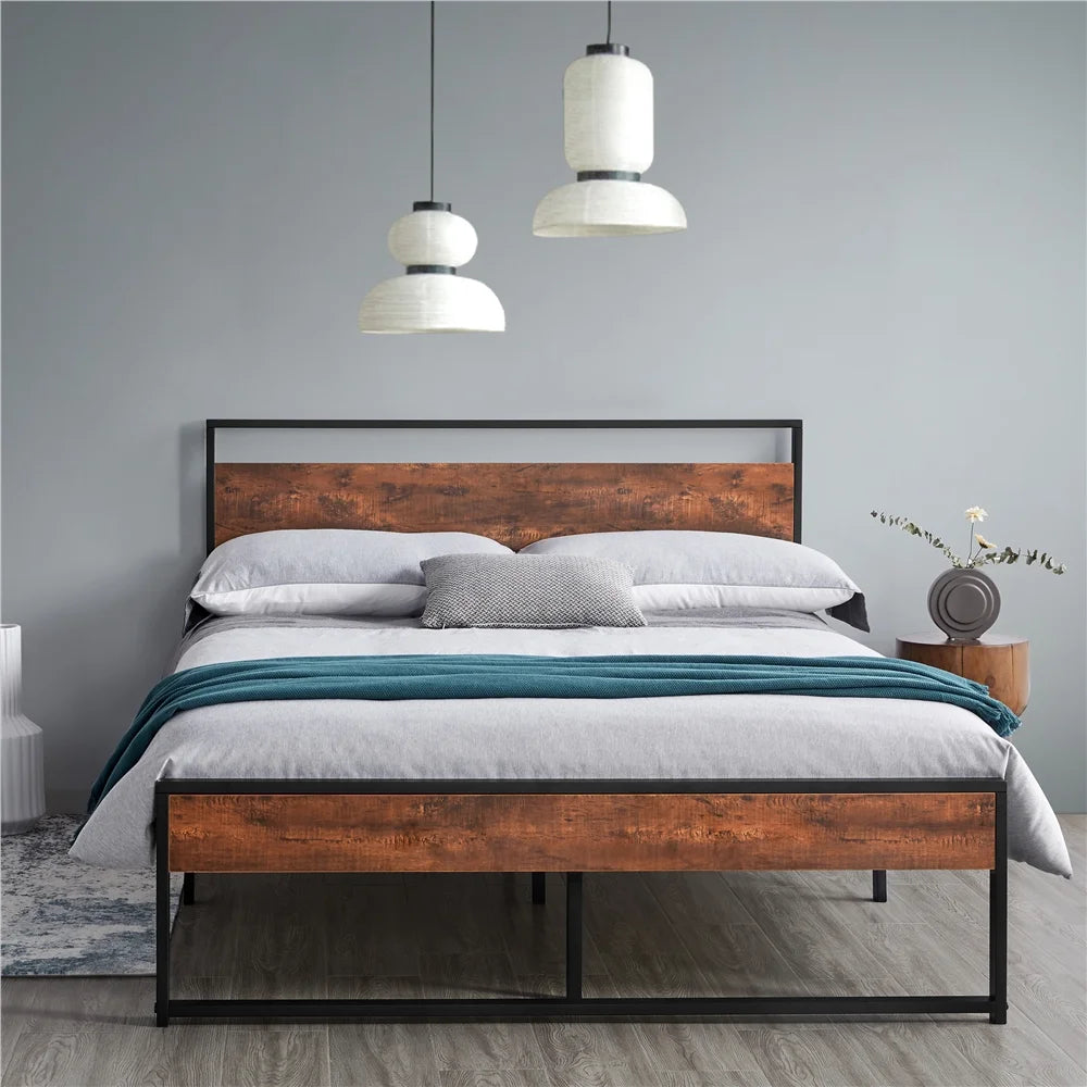 Full Size Mahogany Metal Platform Bed H7063