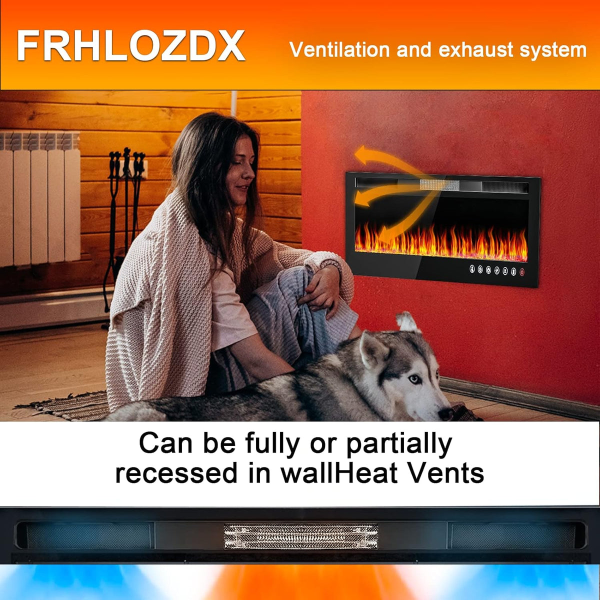 Electric Fireplace Heater with Remote Control, 750/1500W X7418
