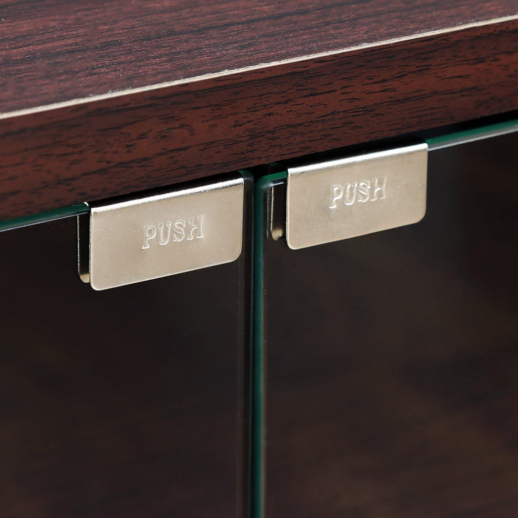 3-Tier TV Stand with Glass Doors and Casters, Espresso Y353