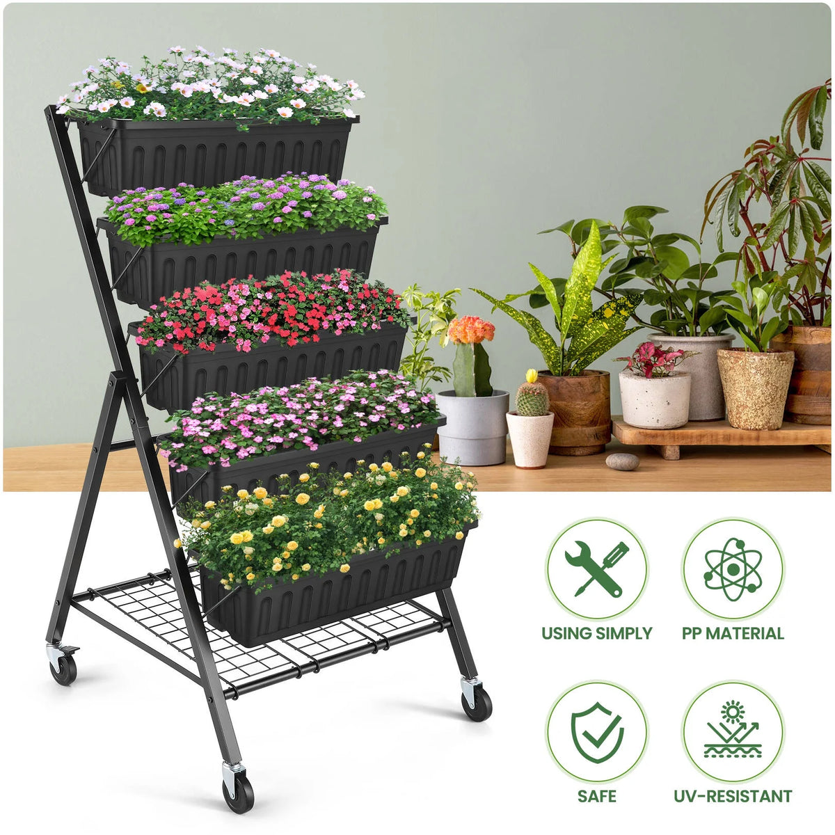 4 ft 5-Tier Raised Garden Bed Planter with Storage Shelf J5590