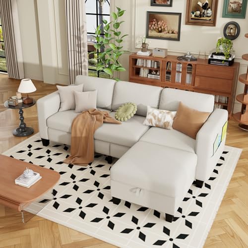 78'' 3 Seater L-Shaped Sectional Sofa with Storage Ottoman V209