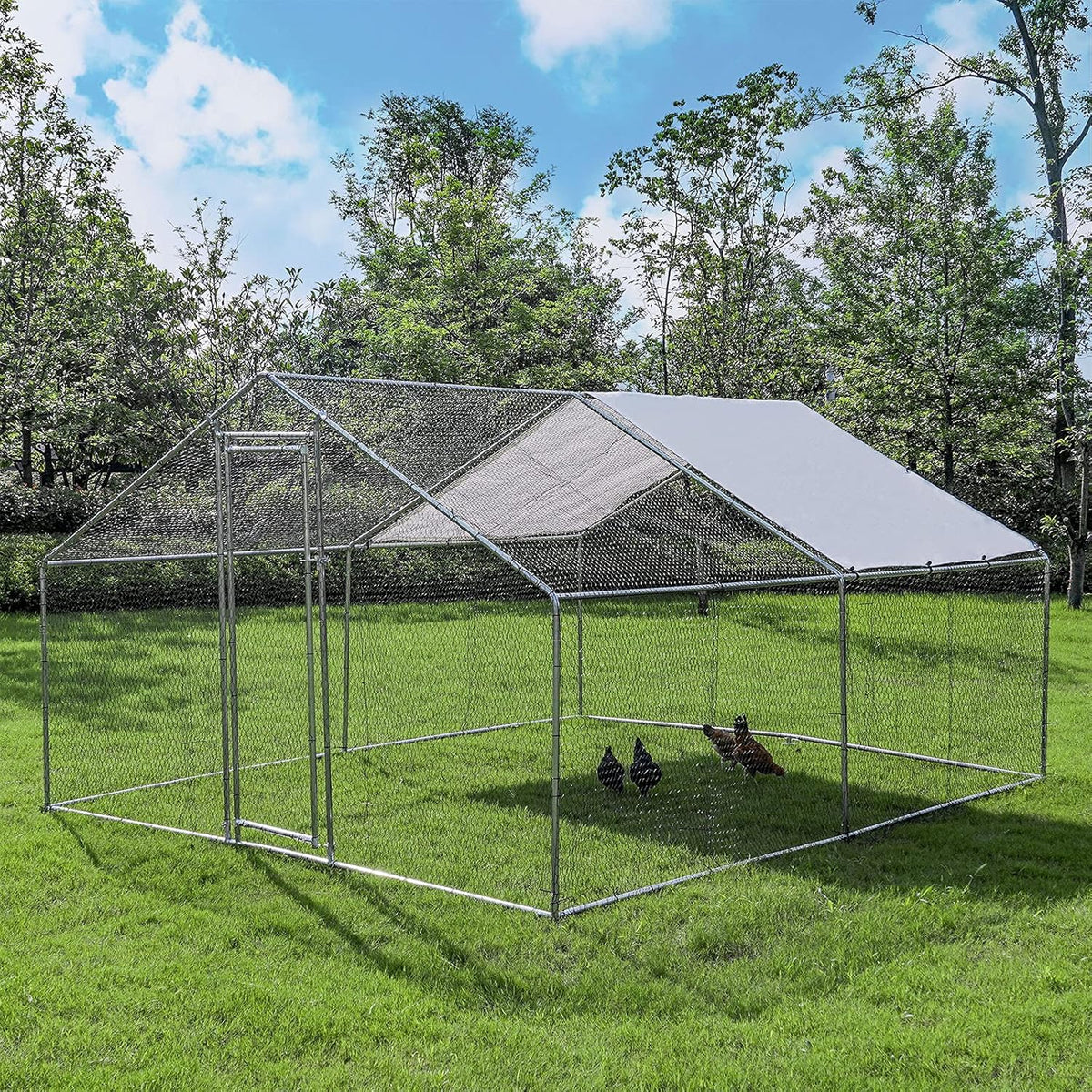 Large Metal Chicken Coop with Waterproof & Anti-UV Cover, Galvanized Steel (9.8' x 13.1' x 6.5') C136
