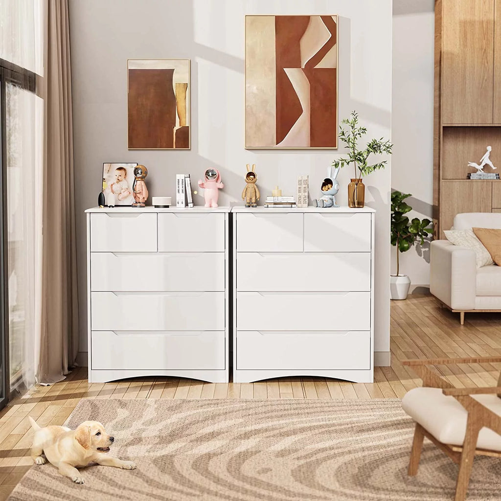 White 5 Drawer Wood Dresser Y32827