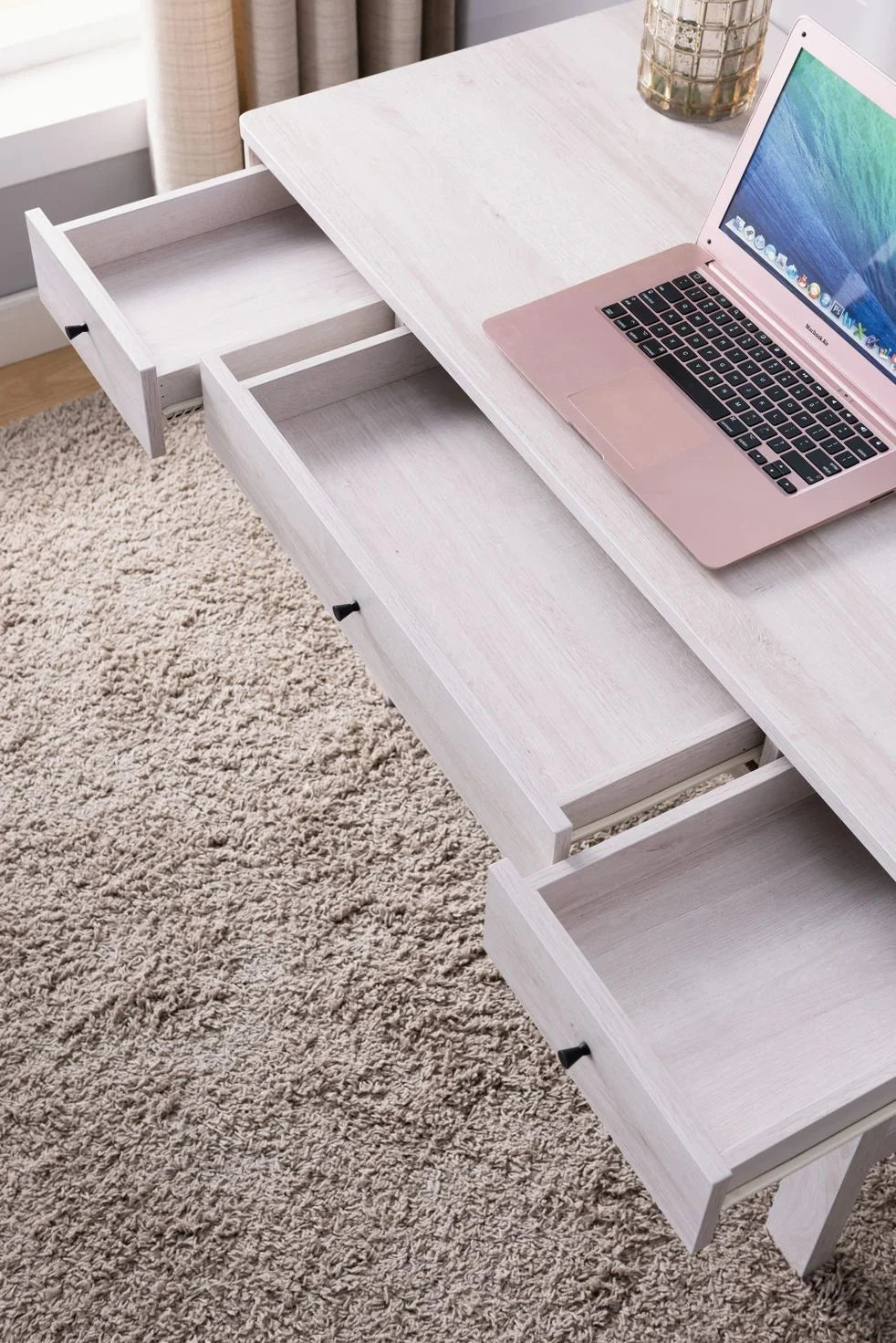 White Oak Computer Desk with 3 Drawers H3890