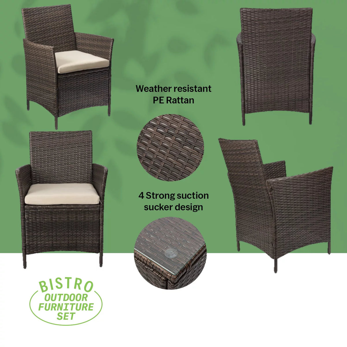 3 Piece Rattan Bistro Patio Furniture Set I343475