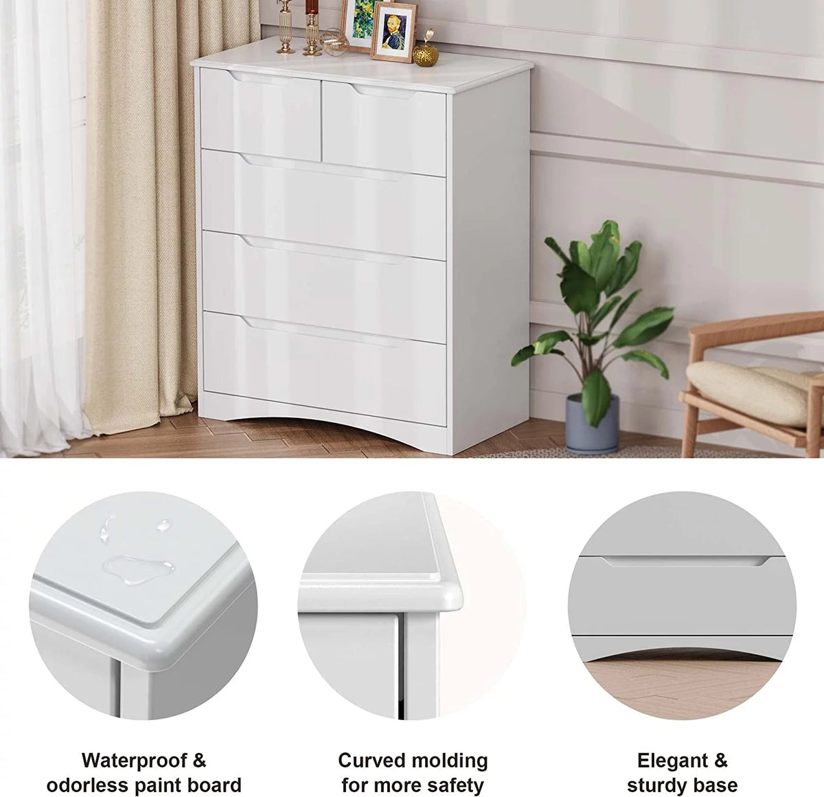 White 5 Drawer Wood Dresser Y32827