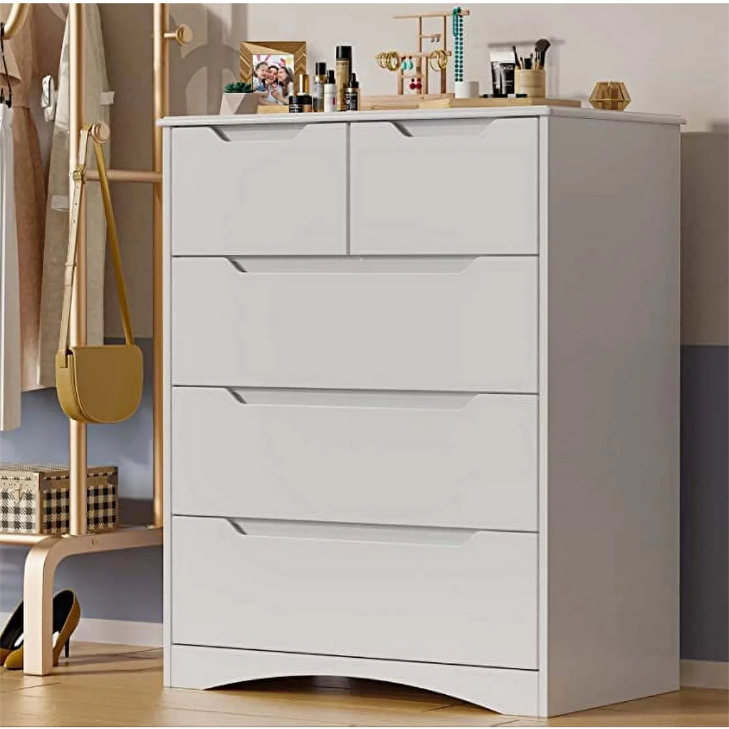 White 5 Drawer Wood Dresser Y32827