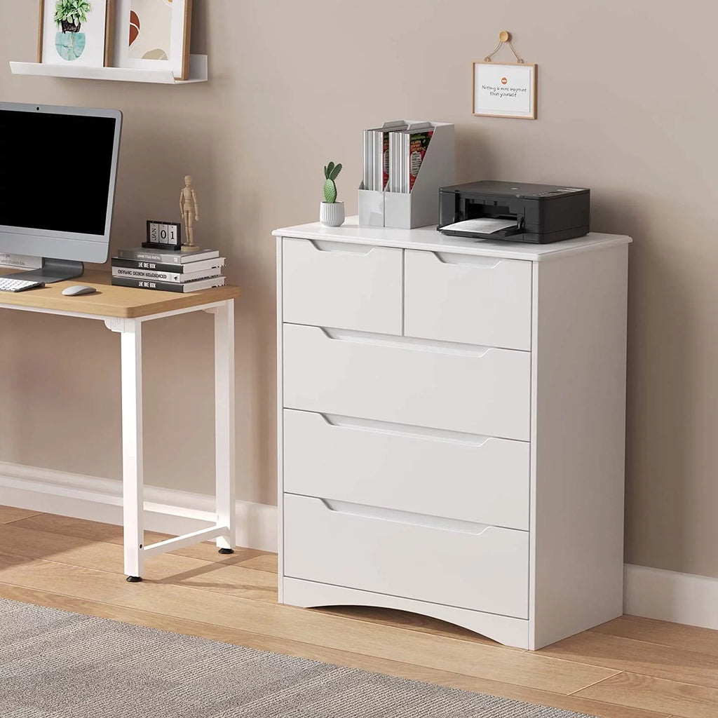 White 5 Drawer Wood Dresser Y32827