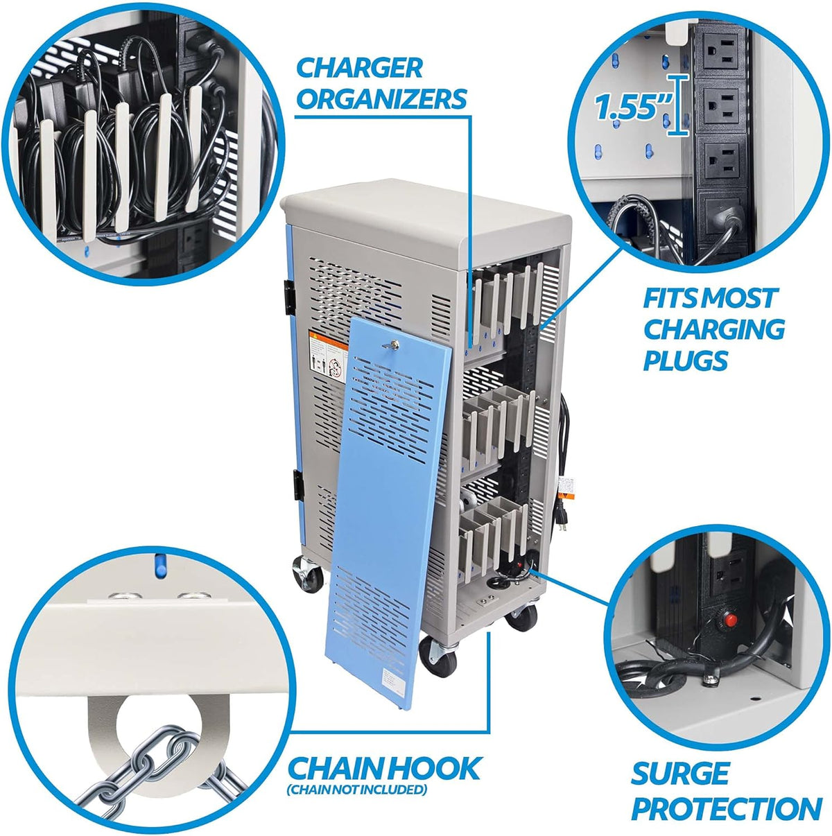 Locking Laptop Charging Cart for 18 Devices T876