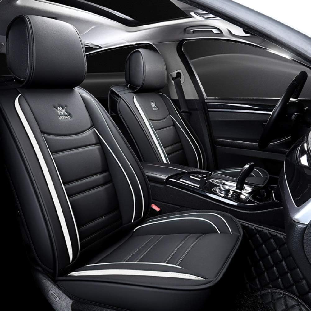 Black-White Leather Car Seat Covers 5 Seats Full Set C4461